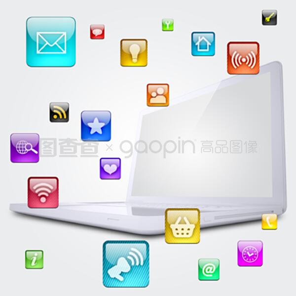 筆記本電腦與應(yīng)用程序圖標(biāo) 現(xiàn)代數(shù)字生活的雙翼